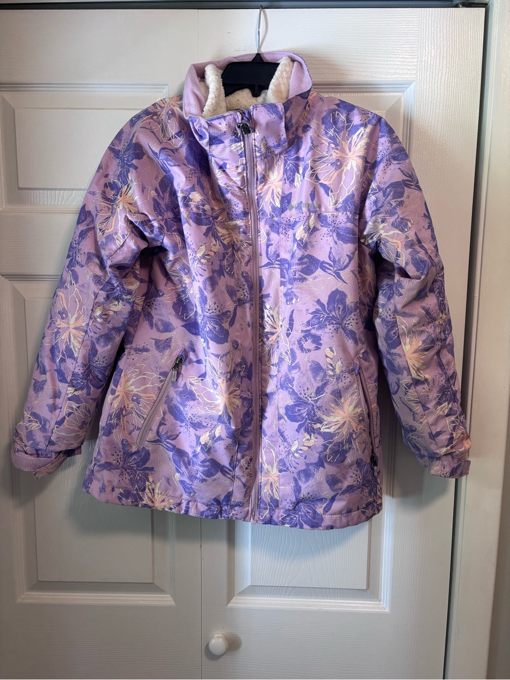 Kids Lavender Floral Winter Jacket - Soft Lined Coat